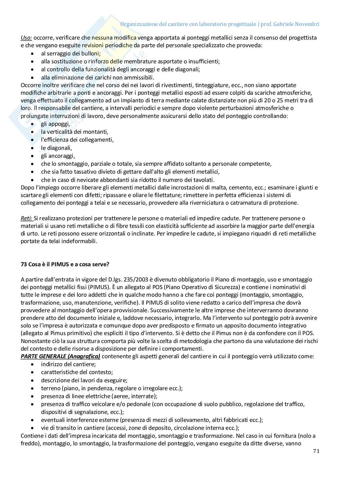 Organizzazione del cantiere Pag. 71