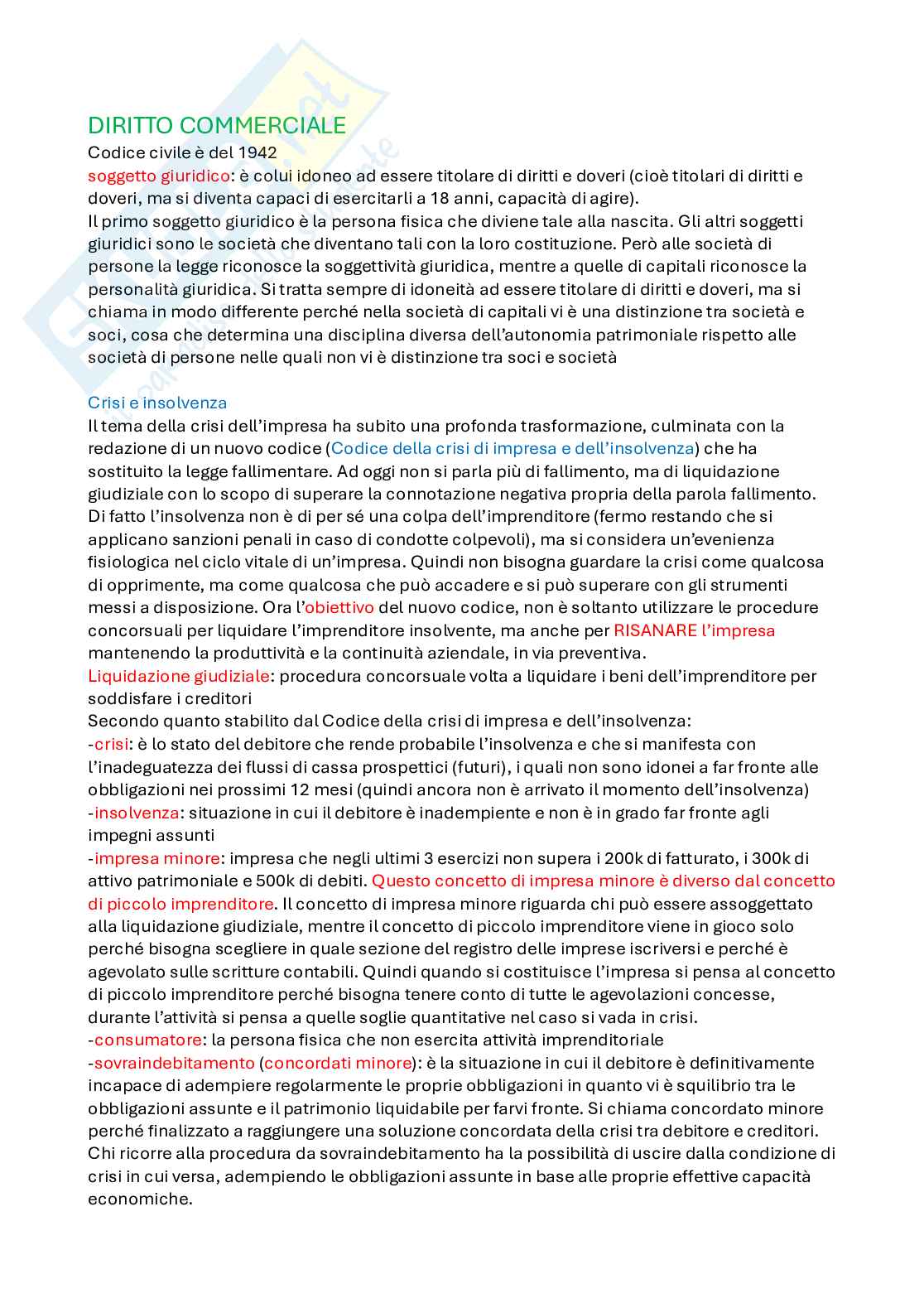 Diritto commerciale - Appunti completi per esame  Pag. 1