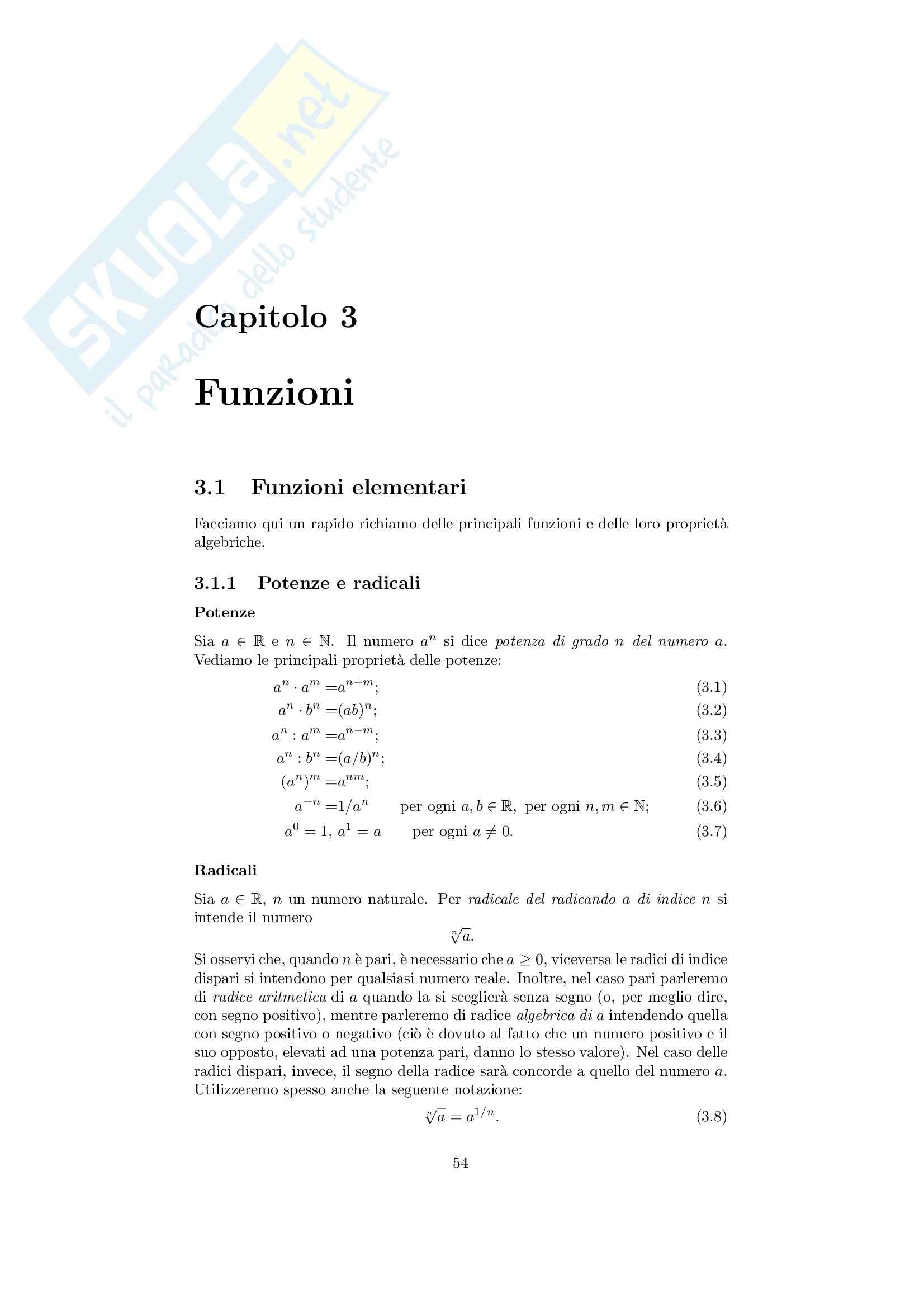 Analisi matematica 1 - Note ed esercizi svolti sulle funzioni elementari Pag. 1