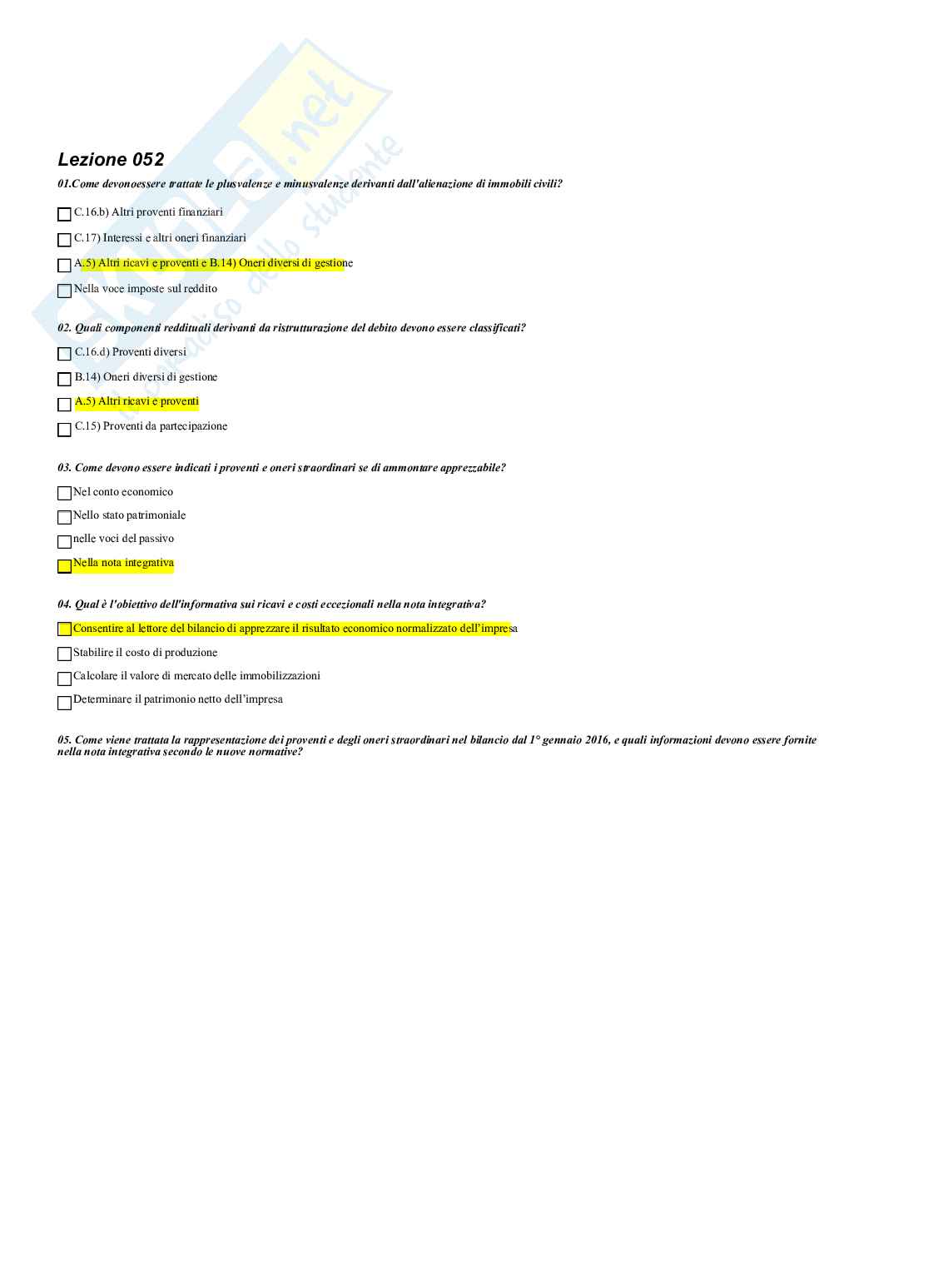 Paniere risposte chiuse - Ragioneria e contabilità aziendale (B) - Completo e corretto Pag. 56