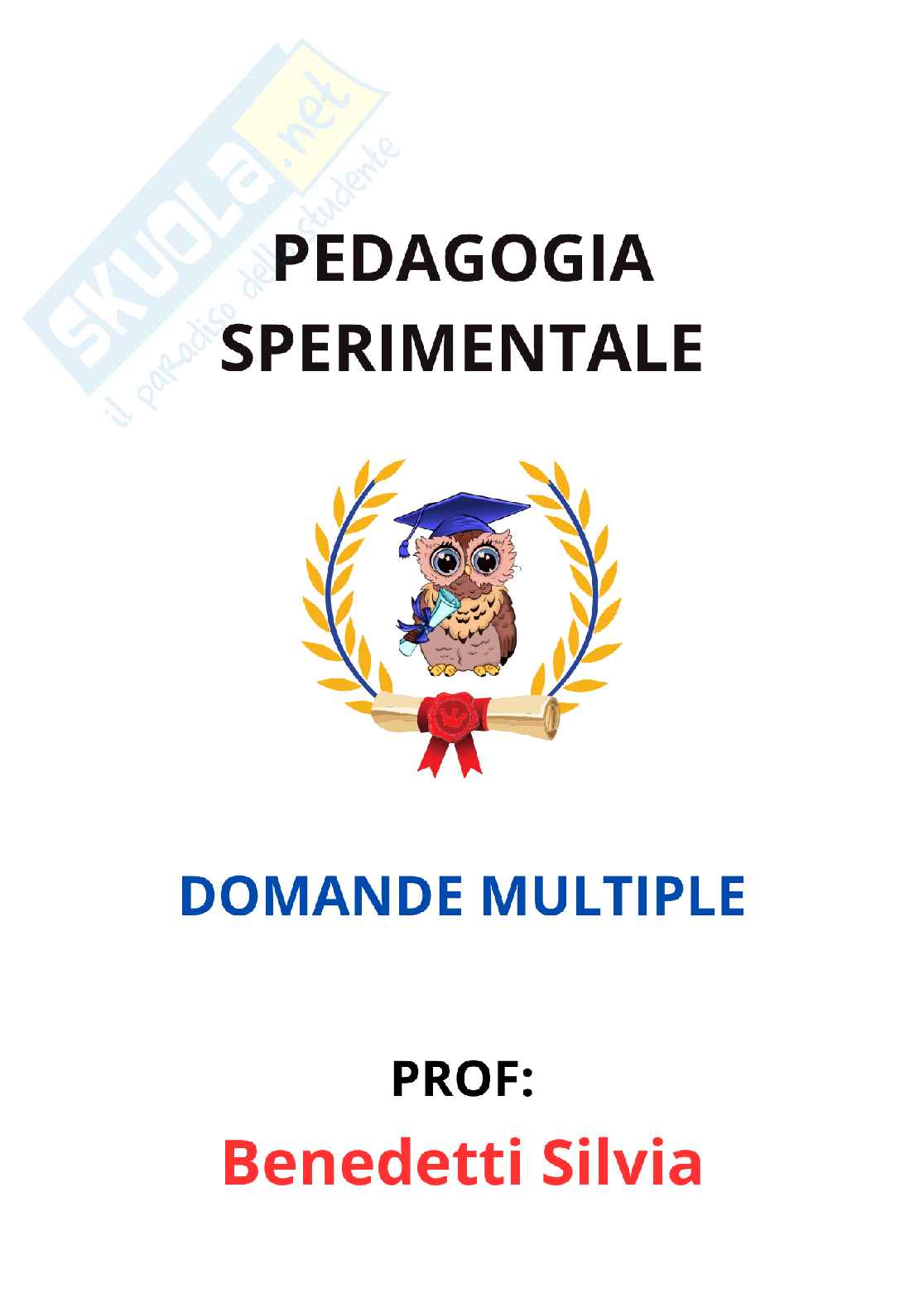 Paniere Pedagogia sperimentale - Risposte multiple - (2026) Pag. 1
