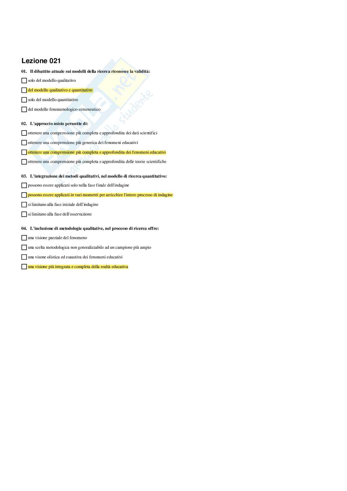 Paniere Pedagogia sperimentale - Risposte multiple - (2026) Pag. 21