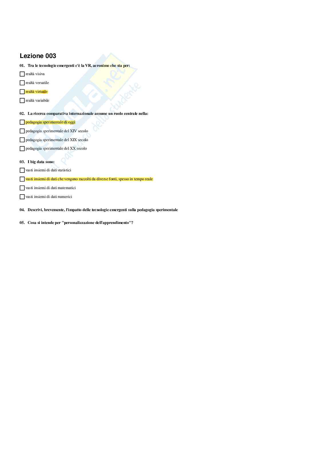 Paniere Pedagogia sperimentale - Risposte multiple - (2026) Pag. 6