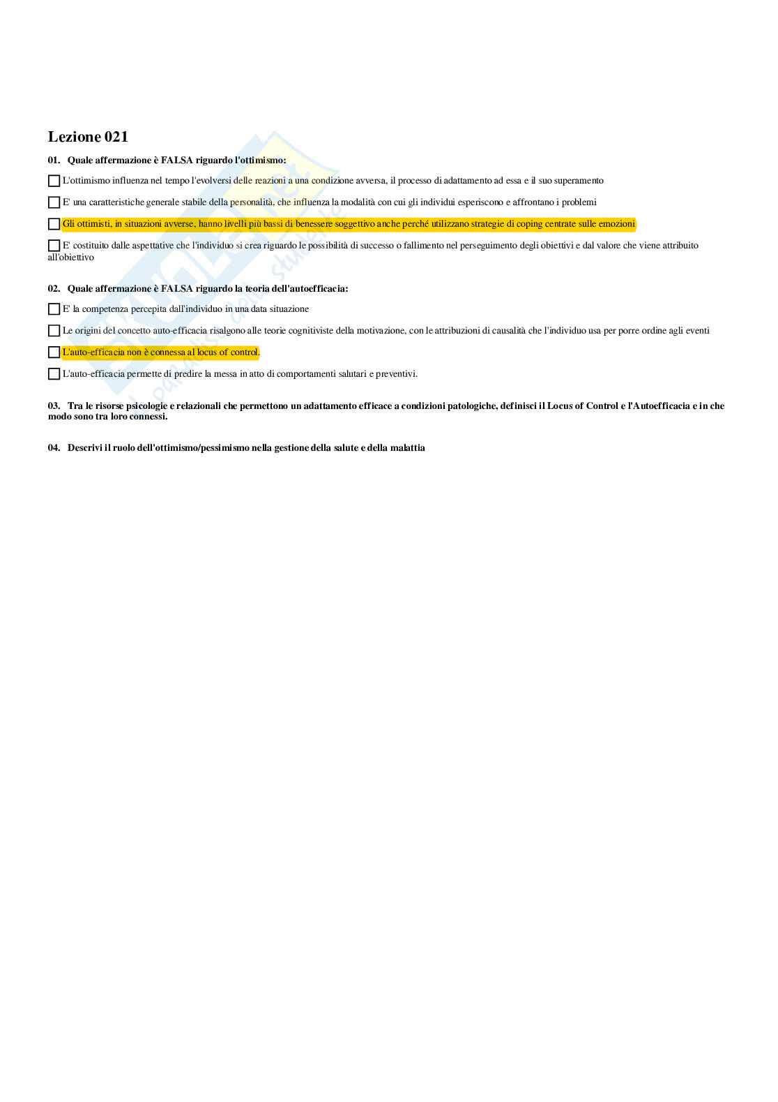 paniere di psicologia della salute - risposte multiple Pag. 21
