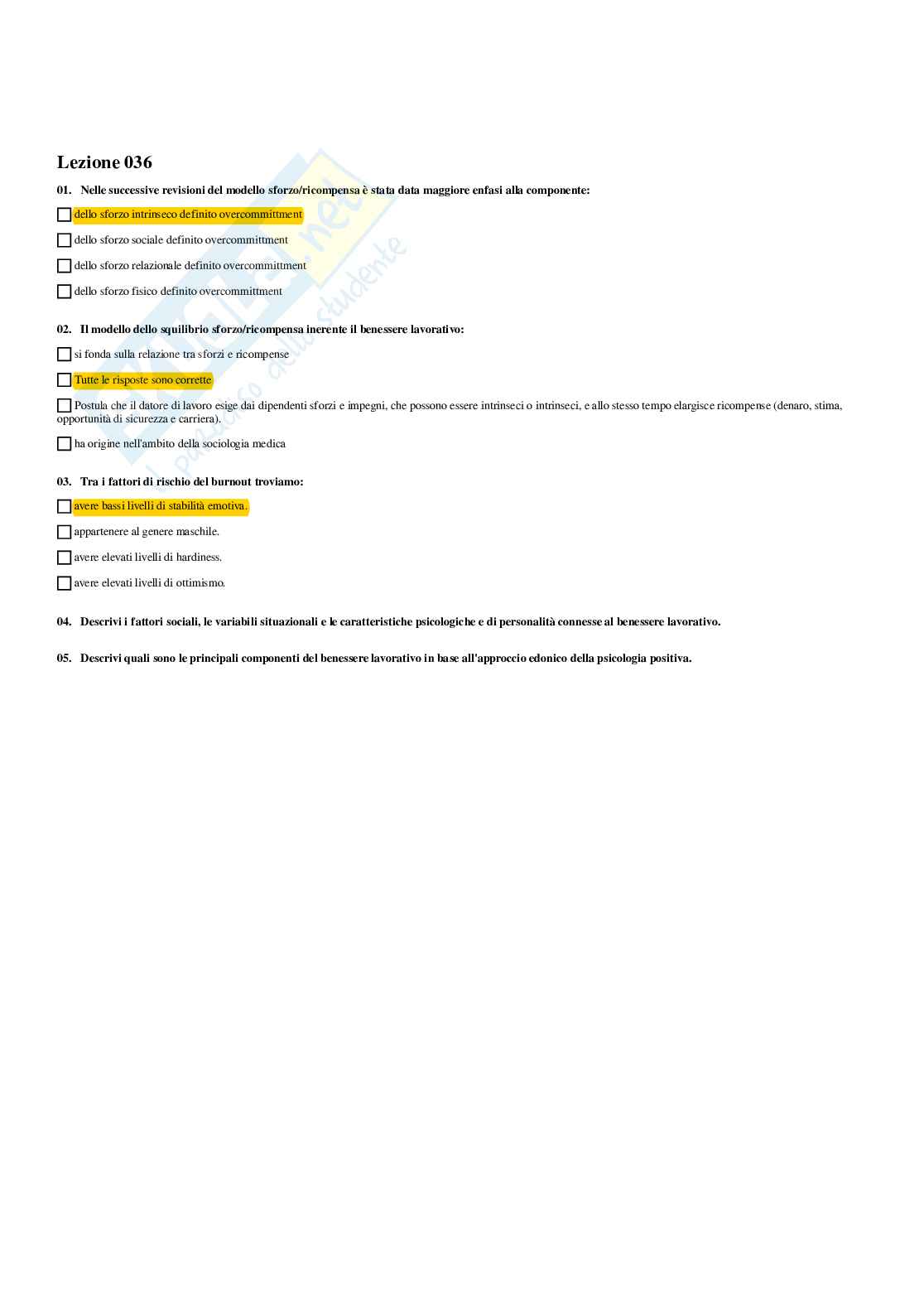 paniere di psicologia della salute - risposte multiple Pag. 41