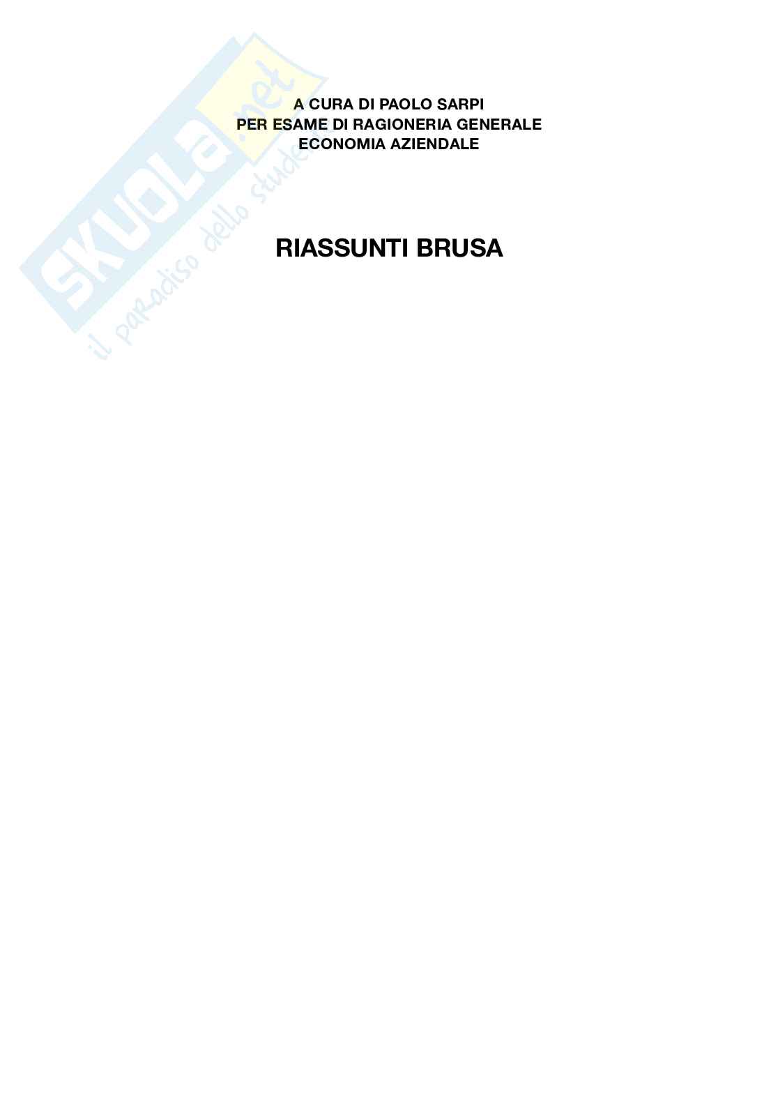 Riassunto esame Ragioneria generale , Prof. Dell'Atti Vittorio, libro consigliato Economia aziendale, Brusa Pag. 1