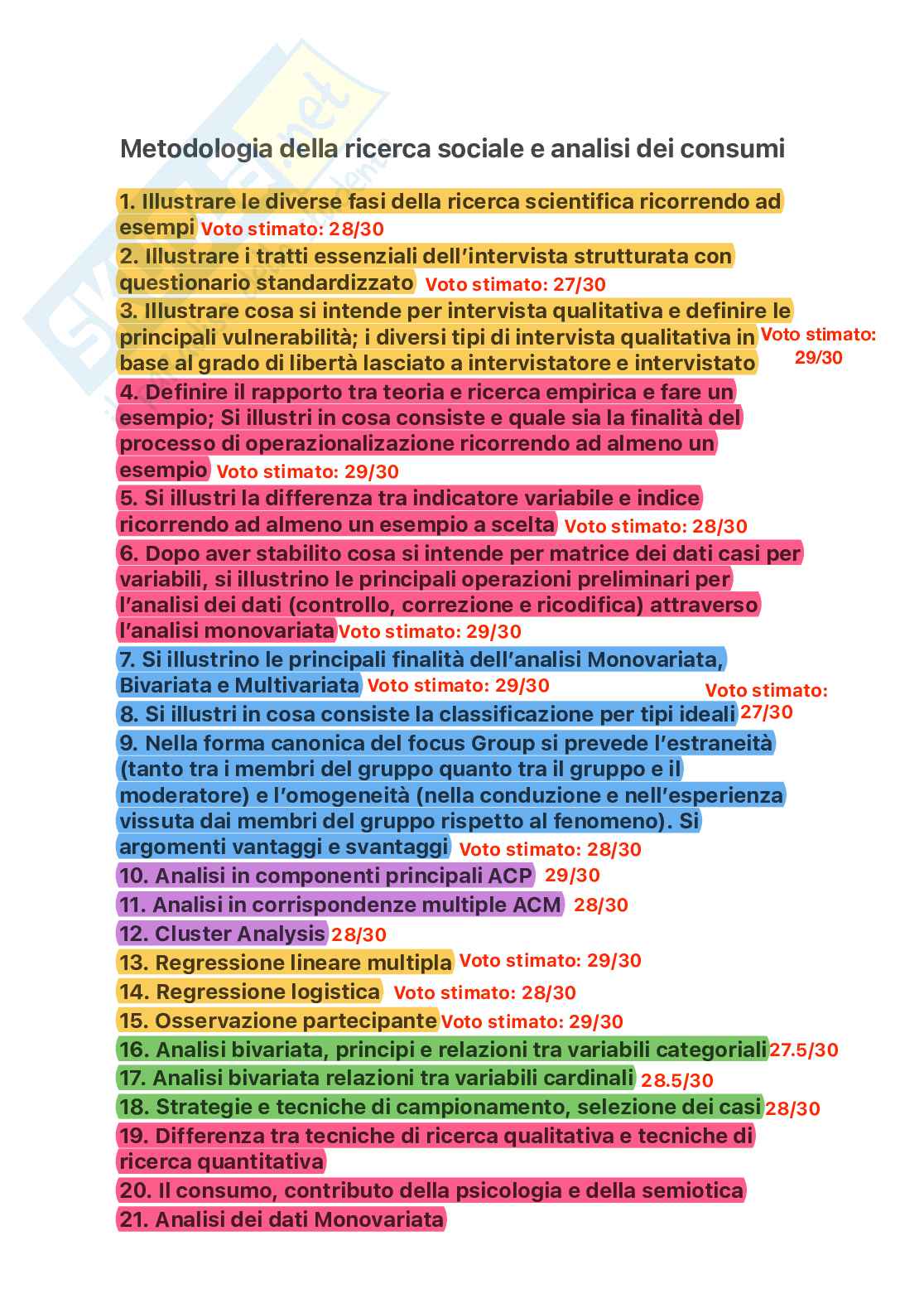 Domande e risposte esame Metodologia della ricerca sociale e analisi dei consumi Pag. 1