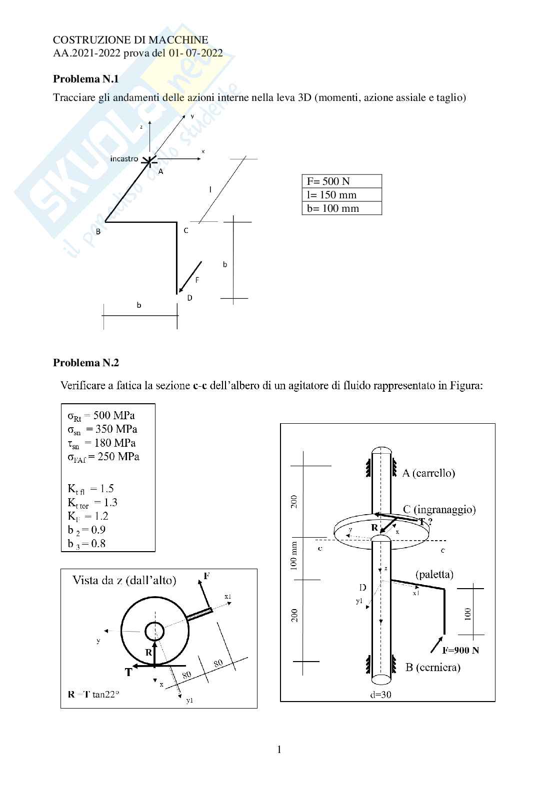 Prove esame 2 Costruzione di macchine Pag. 1