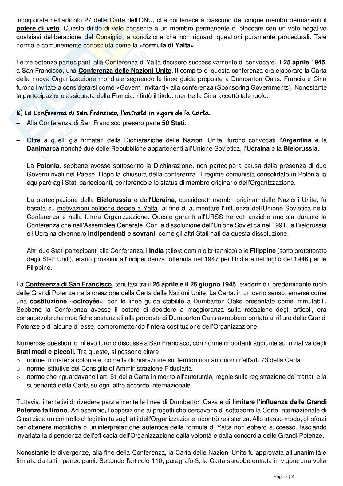 Riassunto esame Diritto delle organizzazioni internazionali, Prof. Grado Valentina, libro consigliato Le Nazioni Unite, Conforti, Focarelli Pag. 2
