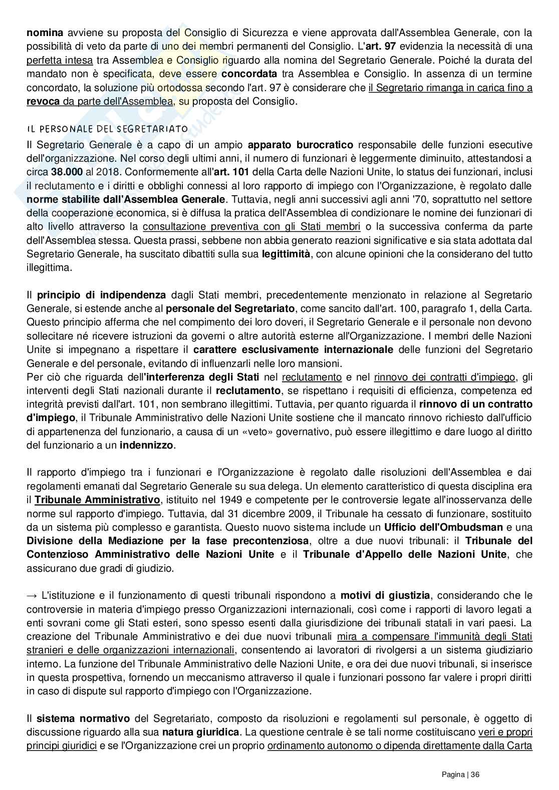 Riassunto esame Diritto delle organizzazioni internazionali, Prof. Grado Valentina, libro consigliato Le Nazioni Unite, Conforti, Focarelli Pag. 36