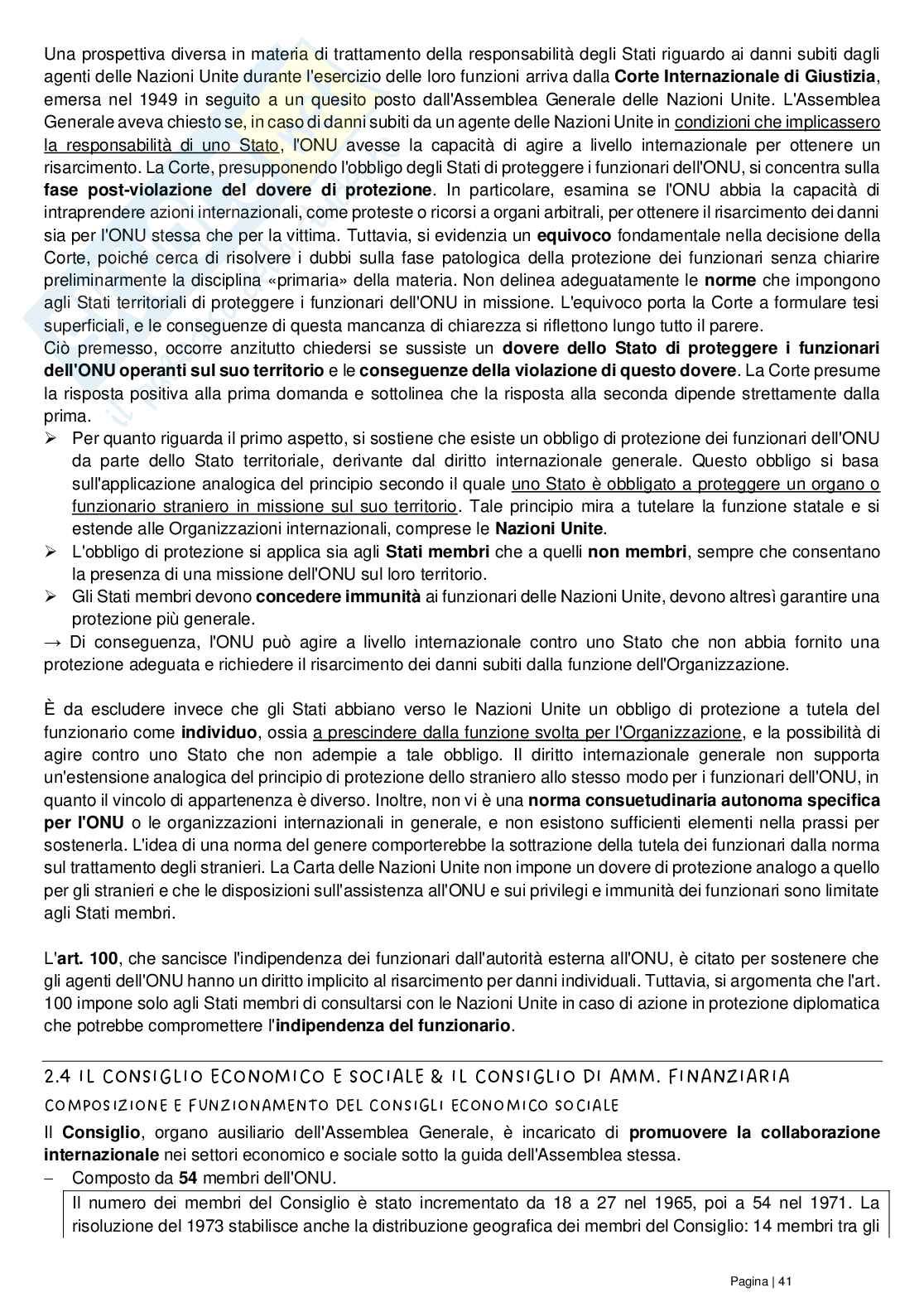 Riassunto esame Diritto delle organizzazioni internazionali, Prof. Grado Valentina, libro consigliato Le Nazioni Unite, Conforti, Focarelli Pag. 41