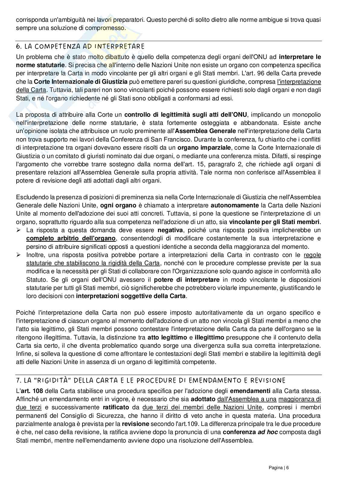 Riassunto esame Diritto delle organizzazioni internazionali, Prof. Grado Valentina, libro consigliato Le Nazioni Unite, Conforti, Focarelli Pag. 6