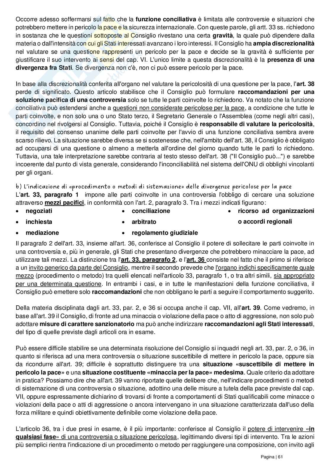 Riassunto esame Diritto delle organizzazioni internazionali, Prof. Grado Valentina, libro consigliato Le Nazioni Unite, Conforti, Focarelli Pag. 61