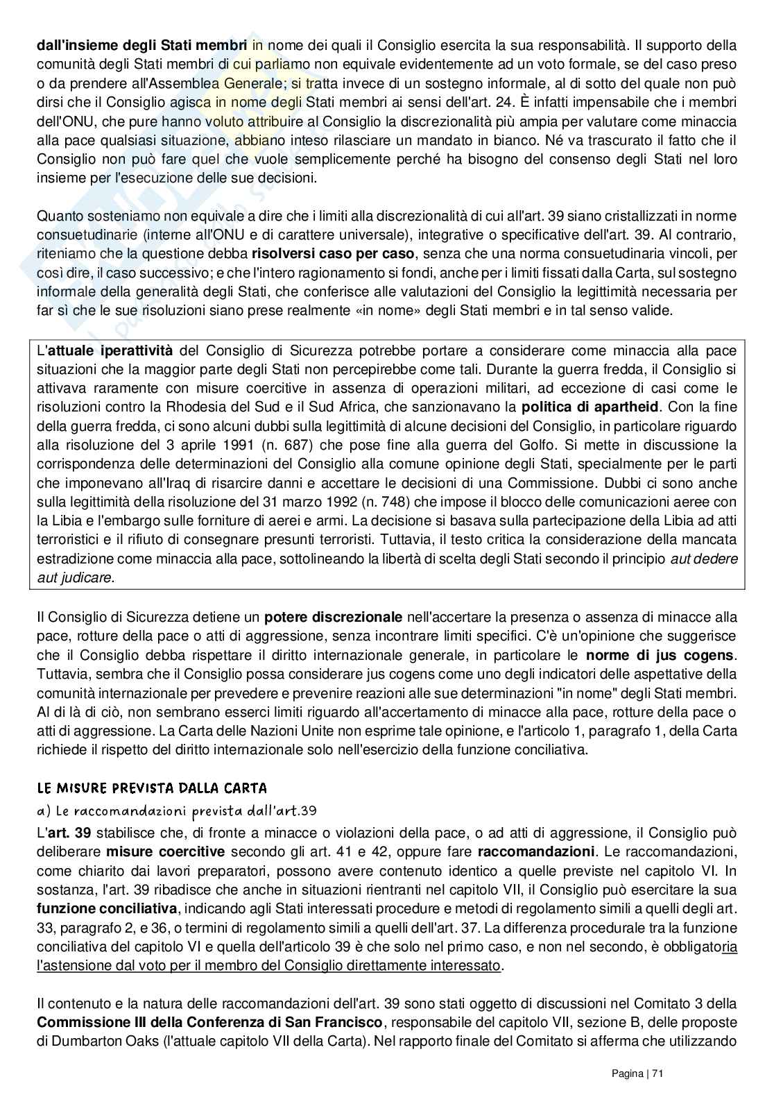 Riassunto esame Diritto delle organizzazioni internazionali, Prof. Grado Valentina, libro consigliato Le Nazioni Unite, Conforti, Focarelli Pag. 71