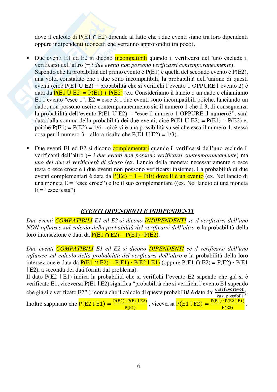 Parte 1 - Calcolo combinatorio e probabilità - Statistica Pag. 6