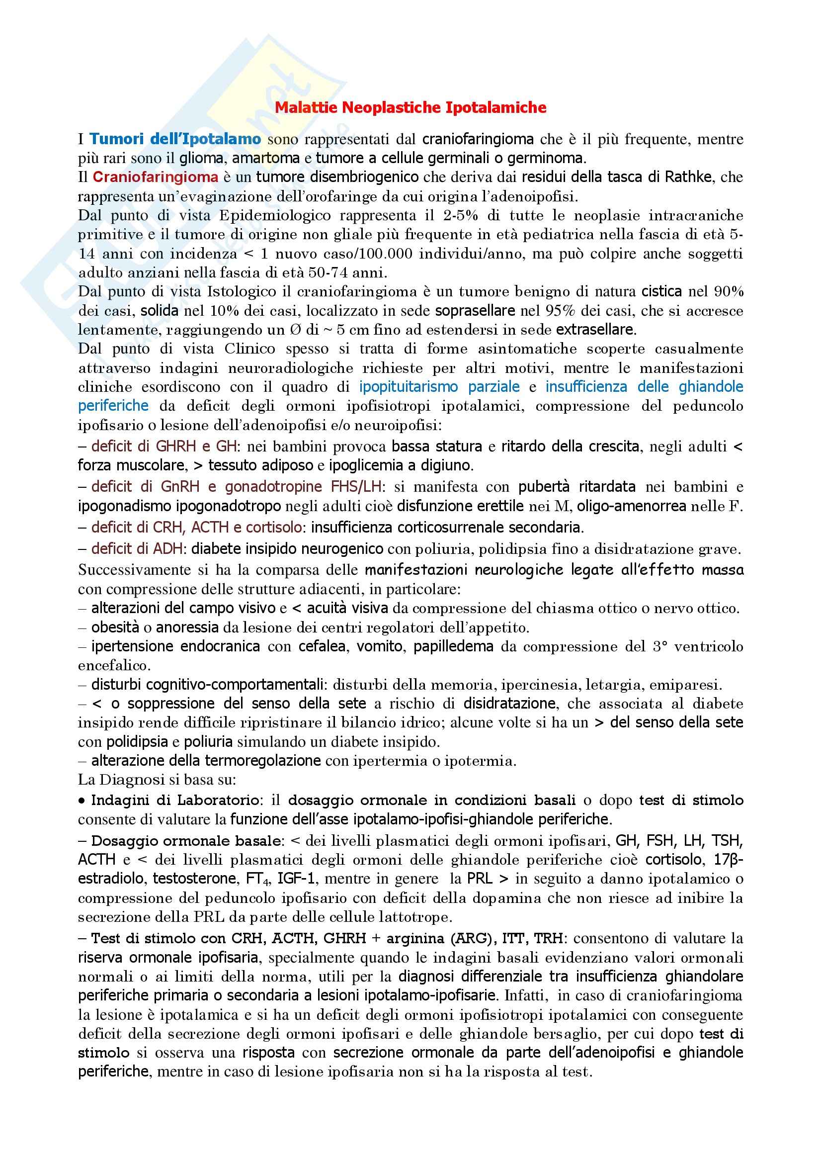 Endocrinologia - malattie neoplastiche ipotalamiche Pag. 1