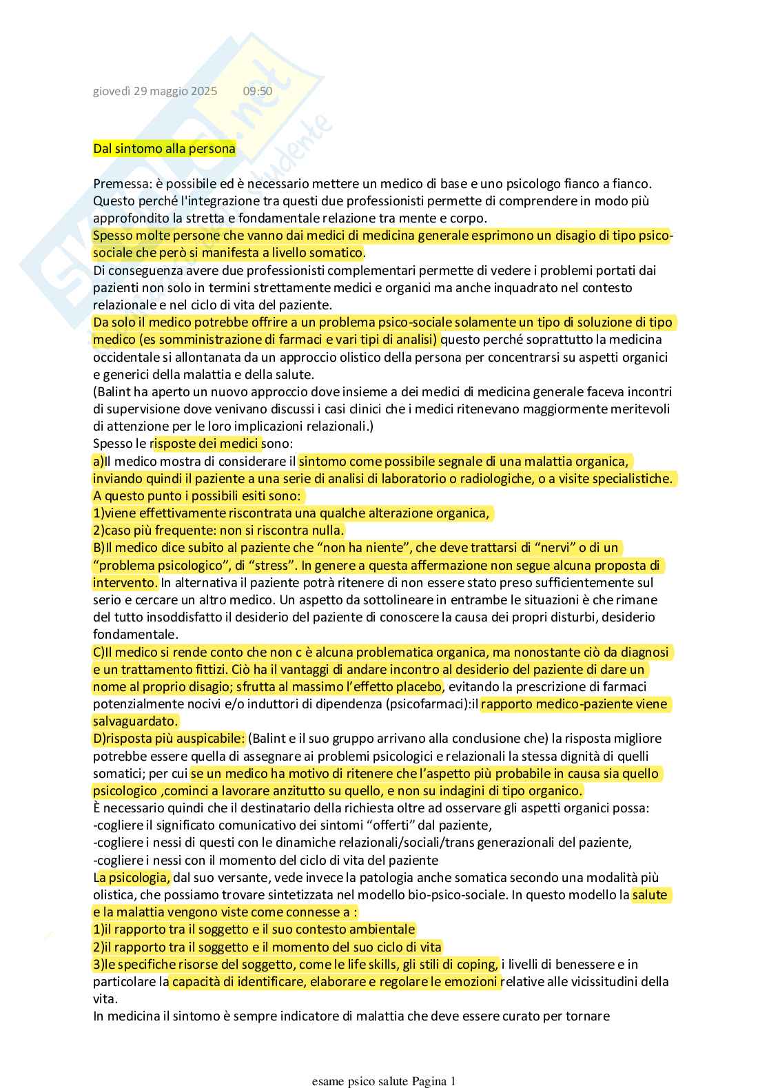 Ripasso per esame Psicologia della salute Pag. 1