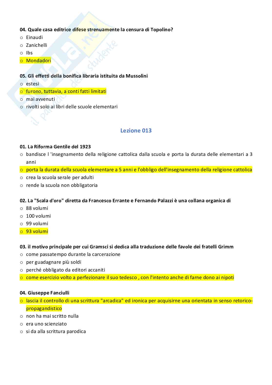 Paniere con risposte chiuse di letteratura per l'infanzia Pag. 11