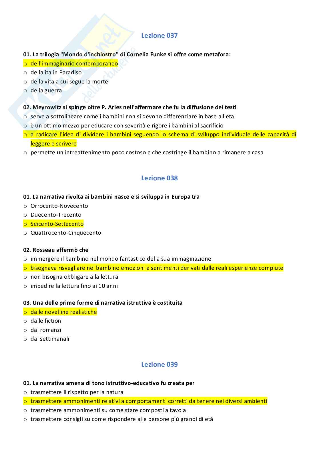 Paniere con risposte chiuse di letteratura per l'infanzia Pag. 26