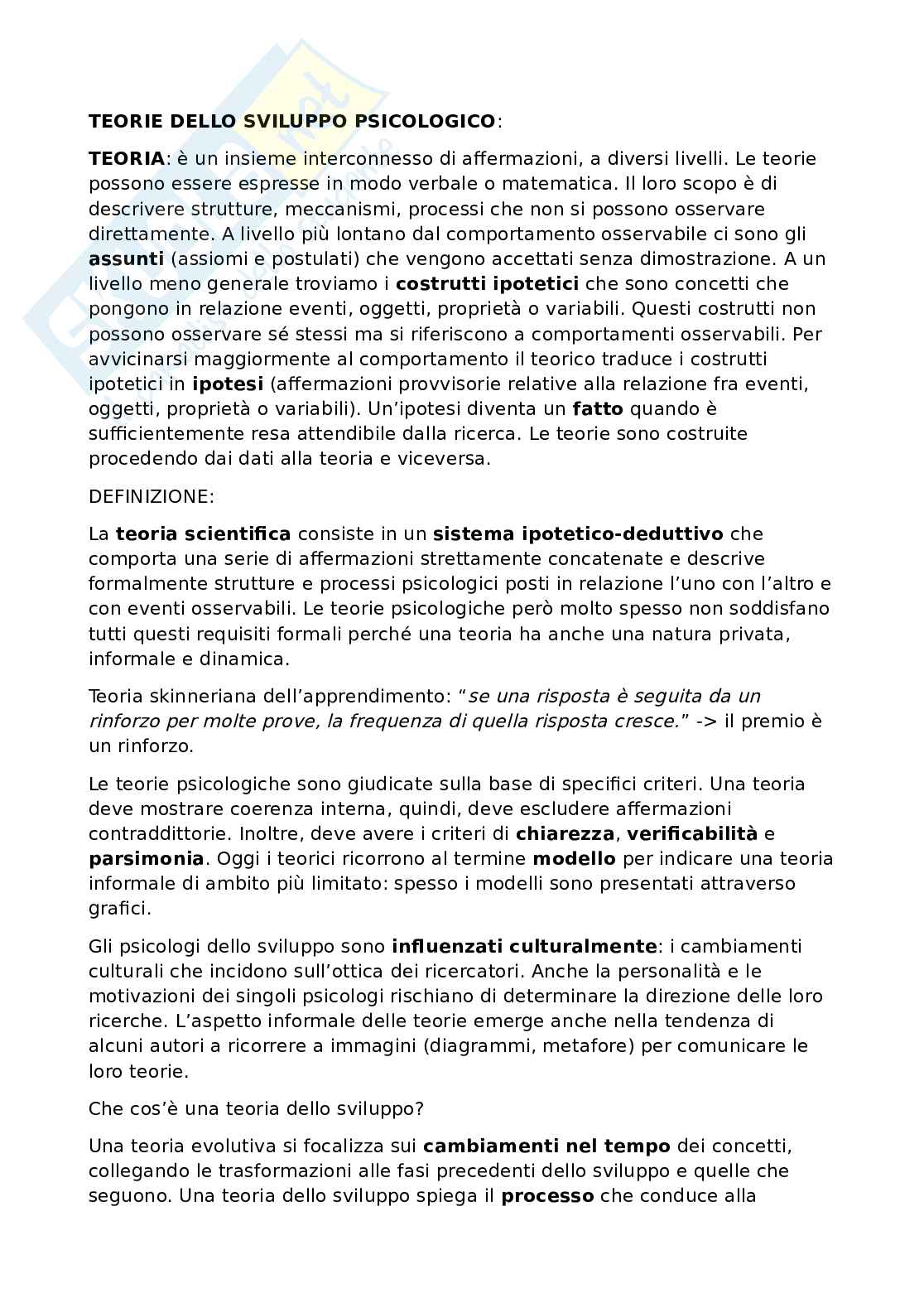 Teorie dello sviluppo: Piaget (Stadi cognitivi), Freud, Erikson e Vygotskij Pag. 1