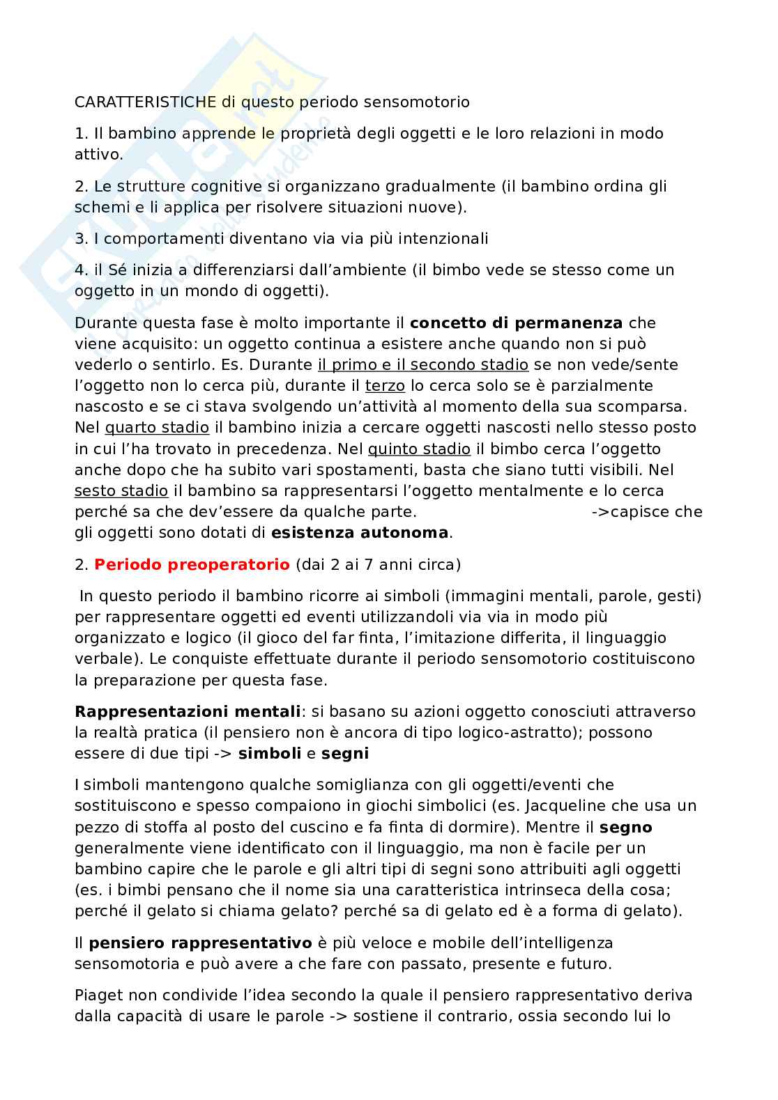 Teorie dello sviluppo: Piaget (Stadi cognitivi), Freud, Erikson e Vygotskij Pag. 11