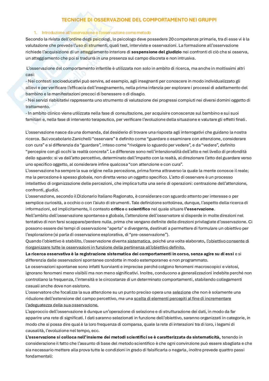 Appunti di Tecniche di osservazione del comportamento nei gruppi  Pag. 1