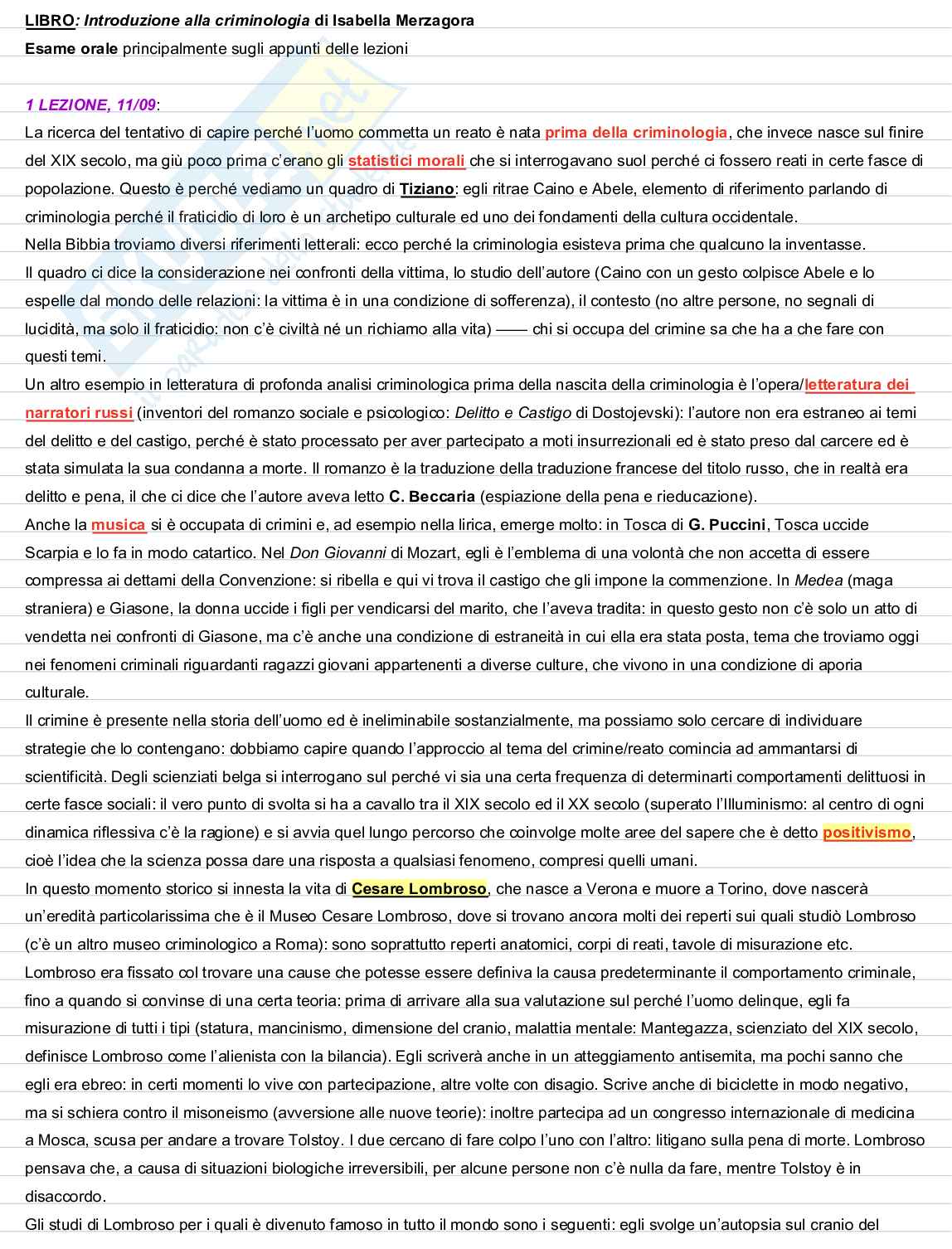 Appunti lezioni Criminologia  Pag. 1