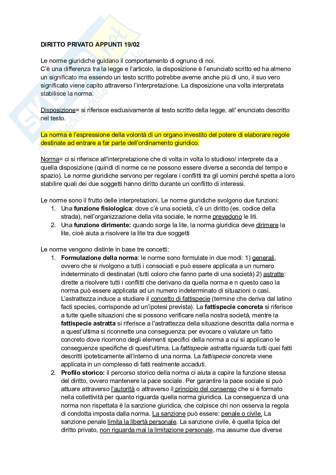 Appunti lezione Diritto privato  Pag. 1