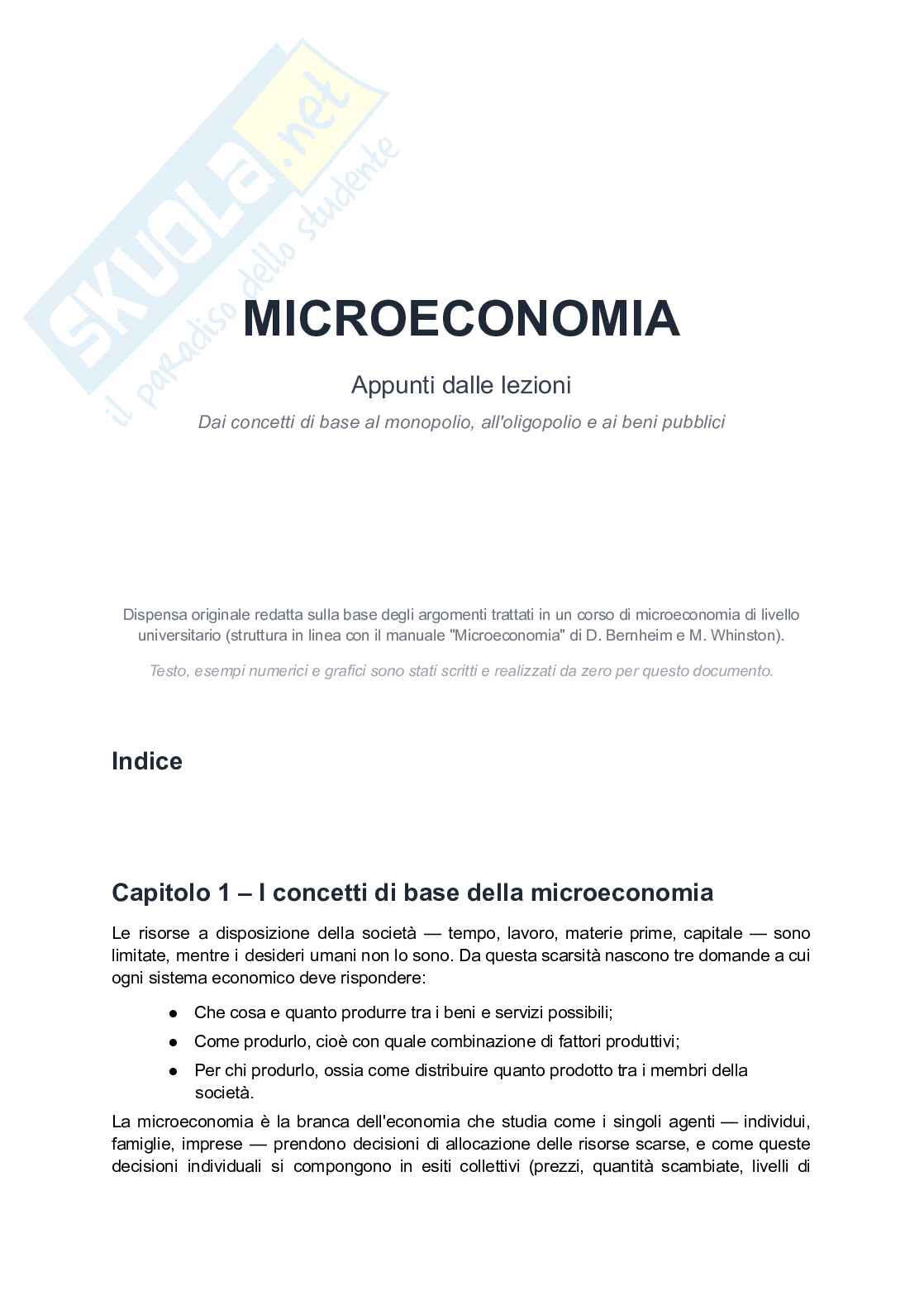 Schema discorsivo in preparazione all'esame di Microeconomia Pag. 1
