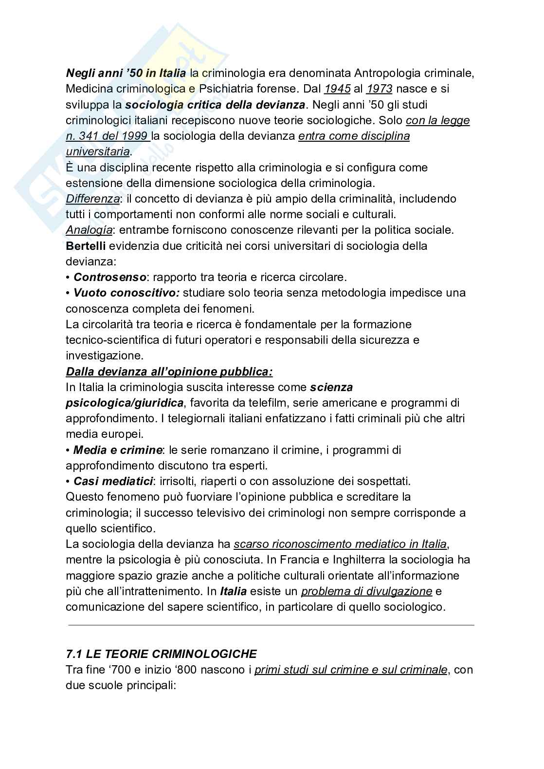 Riassunto esame Criminologia e sociologia della devianza, Prof. Curti Sabina, libro consigliato Criminologia e sociologia della devianza, 5 edizione, Curti  Pag. 6