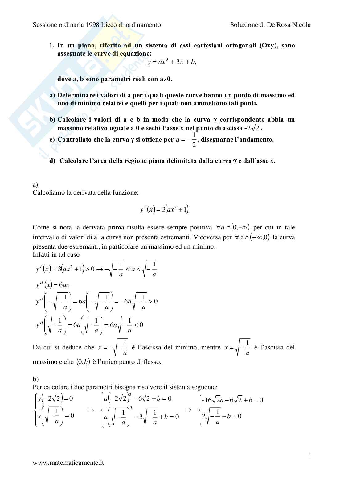 1998 - Liceo scientifico di ordinamento - tema completo Pag. 1