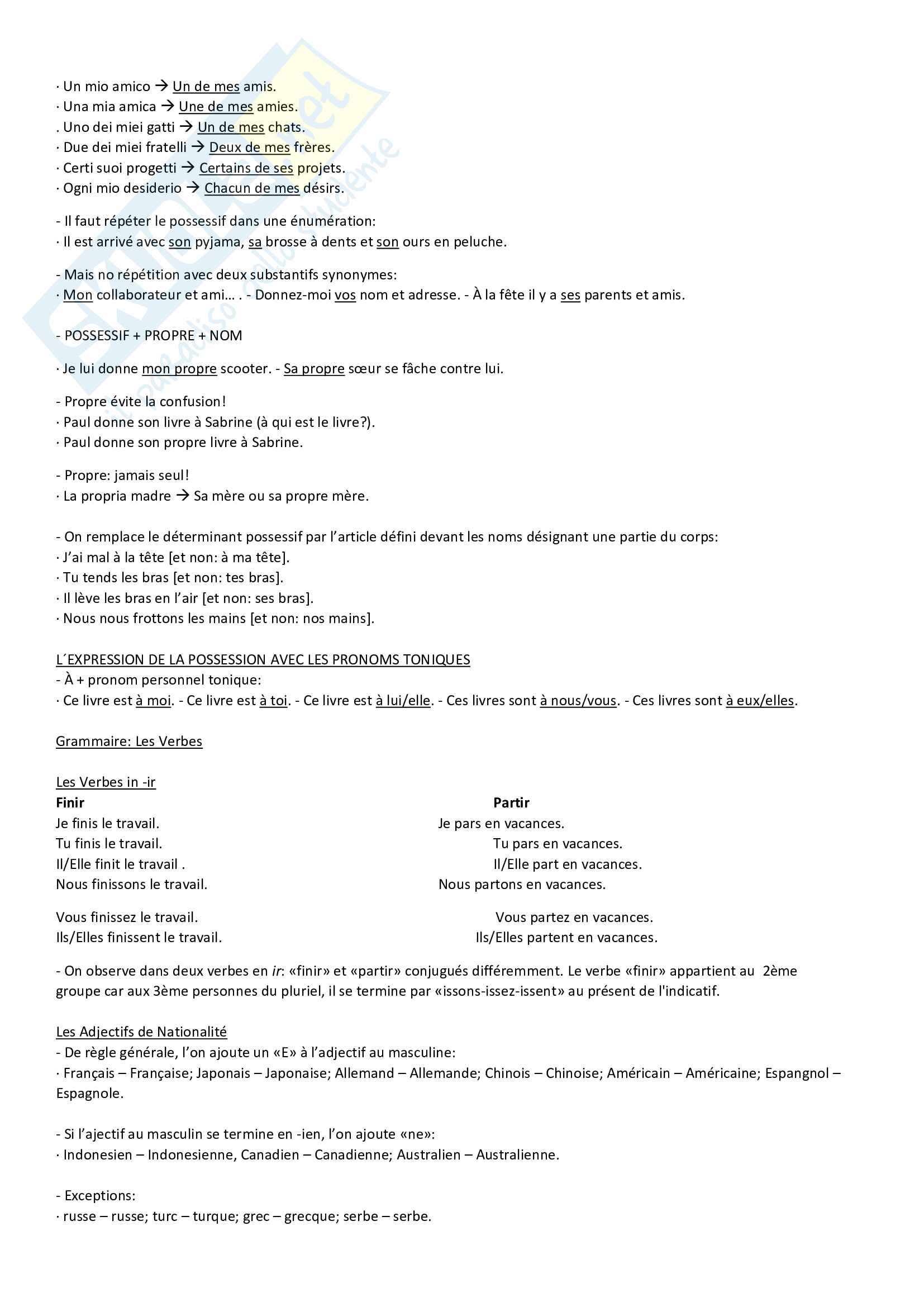 Riassunto esame Lingua e Traduzione Francese 1, Prof. Gurrieri, libro consigliato Grammatica e storia della lingua francese inclusi Pag. 2