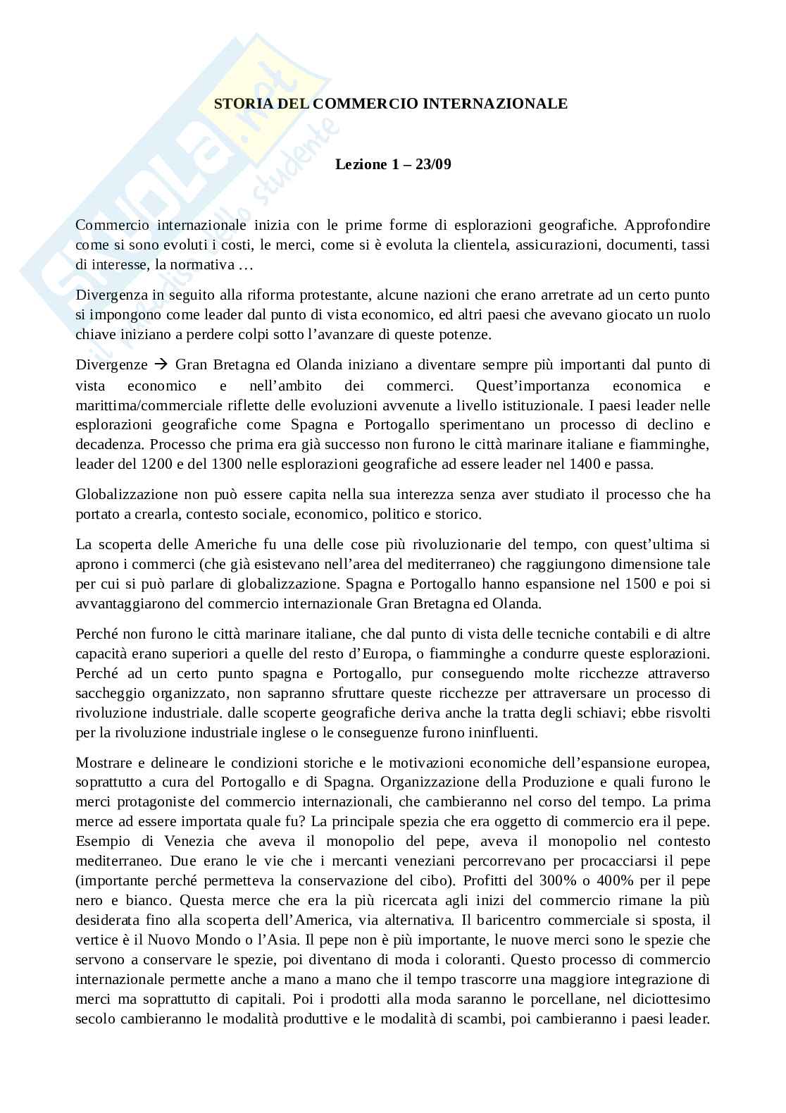 Appunti di Storia del commercio internazionale Pag. 1