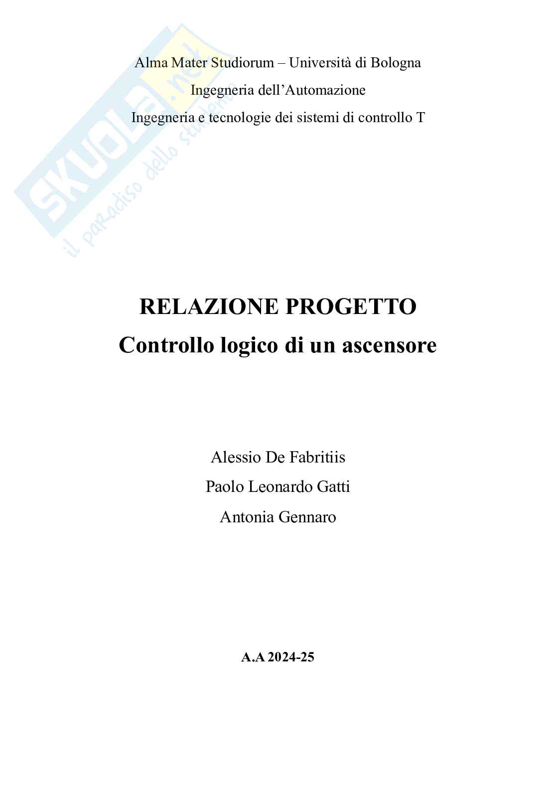 Controllo logico di un ascensore Pag. 1