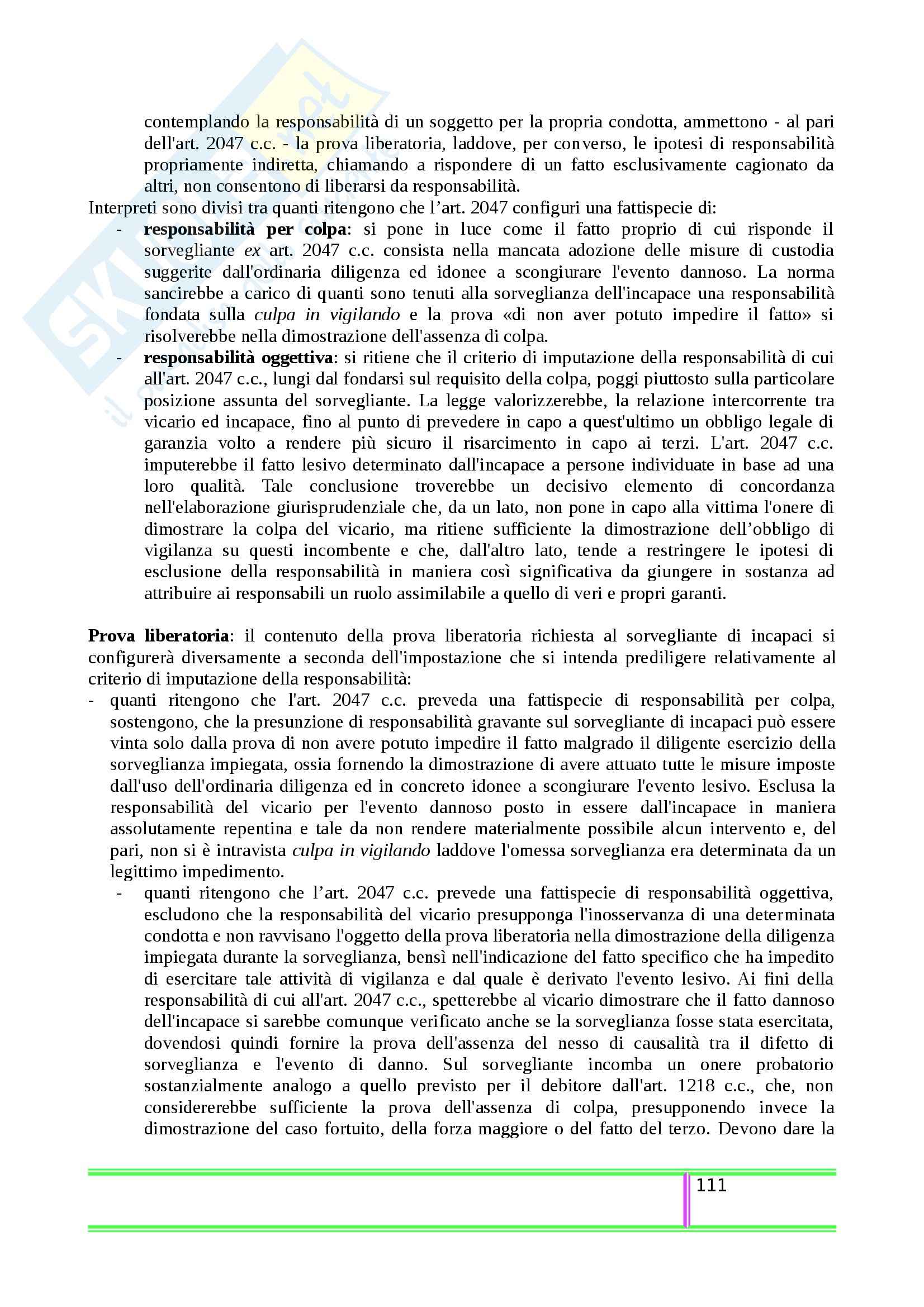 Riassunto esame Diritto Civile, prof. Balestra, libro consigliato La Responsabilità nelle Relazioni Familiari, Sesta Pag. 111