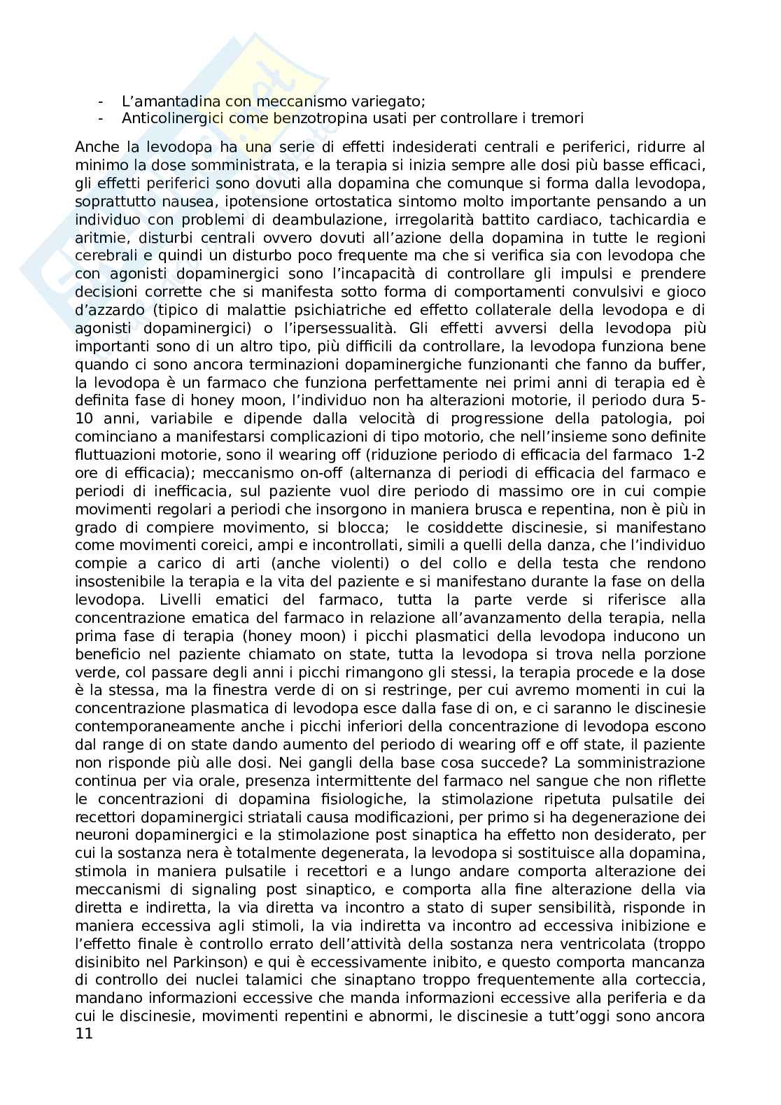 Appunti sulle lezioni di Farmacoterapia 2 sulle malattie neurodegenerative e immunisoppressione Pag. 11