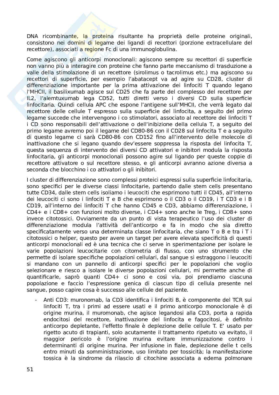 Appunti sulle lezioni di Farmacoterapia 2 sulle malattie neurodegenerative e immunisoppressione Pag. 51