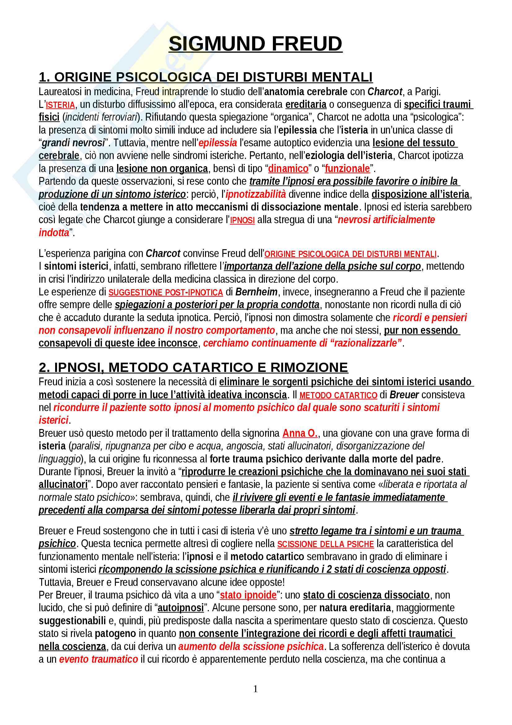 Riassunto esame Psicologia Dinamica, prof. Gazzillo, libro consigliato "Freud: la costruzione di un sapere", Gazzillo, Ortu Pag. 1
