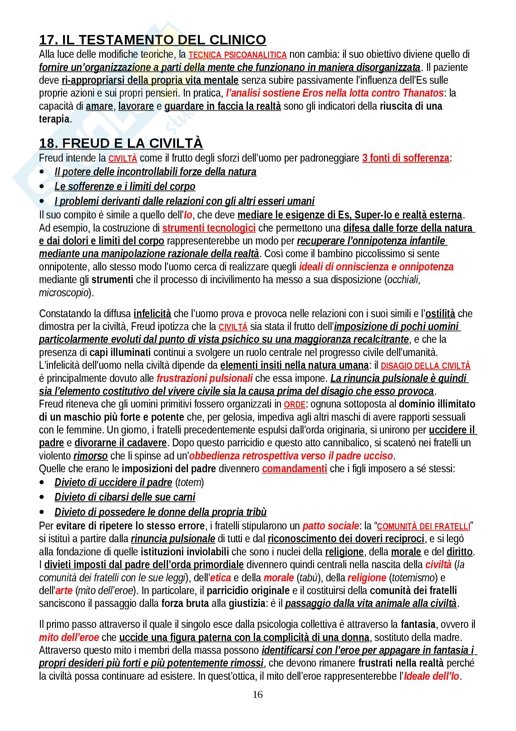 Riassunto esame Psicologia Dinamica, prof. Gazzillo, libro consigliato "Freud: la costruzione di un sapere", Gazzillo, Ortu Pag. 16