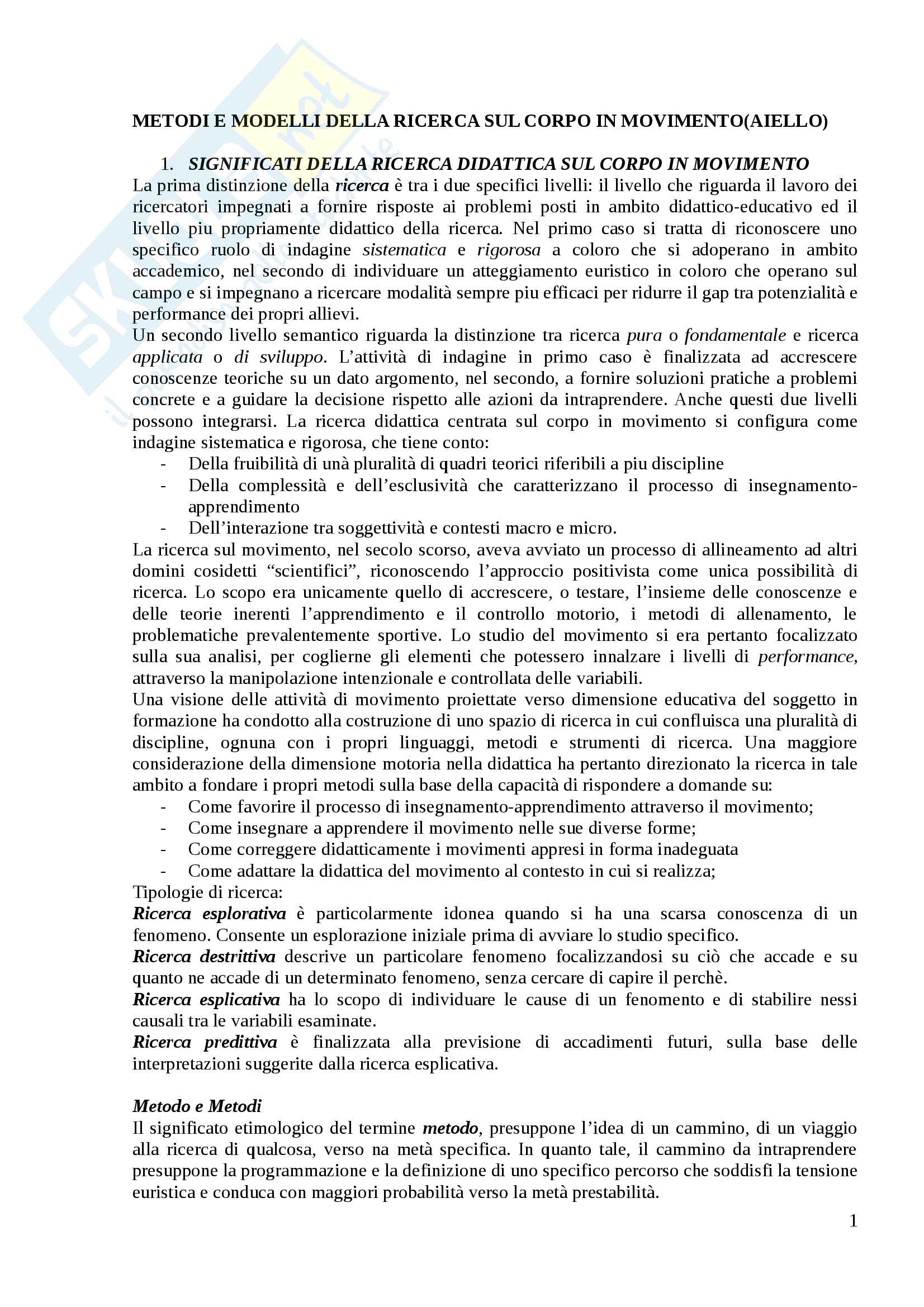 Metodologia della ricerca didattica ed elementi di pedagogia speciale Pag. 1