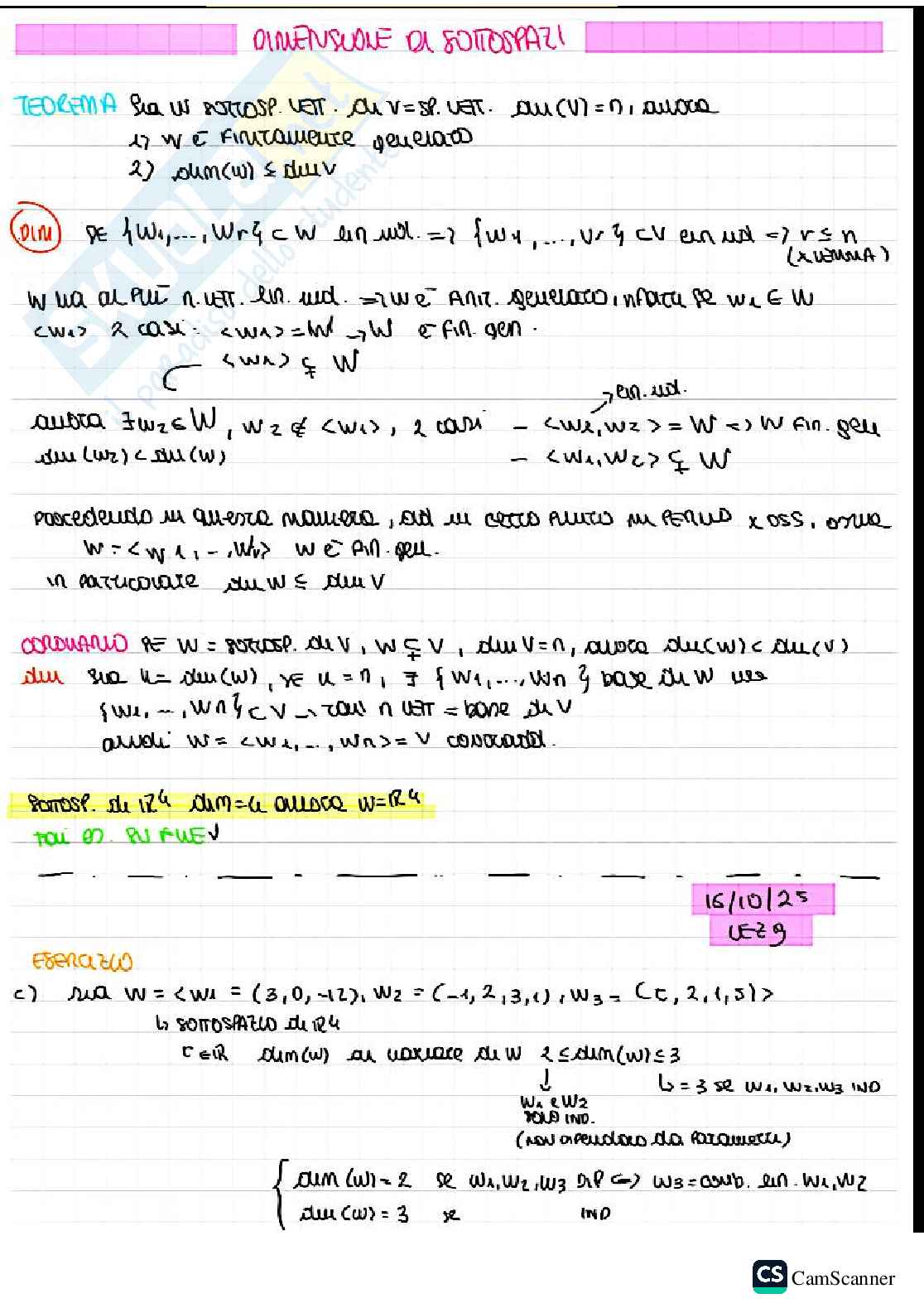 Dimensione di sottospazi  Pag. 1