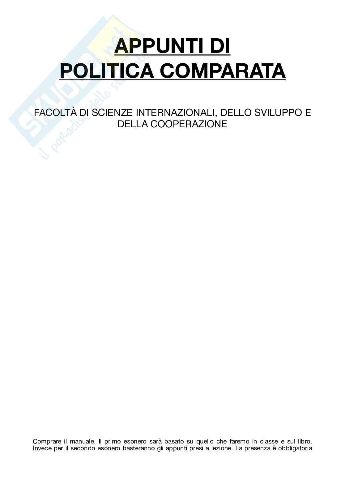 Appunti presi a lezione di Politica comparata Pag. 1