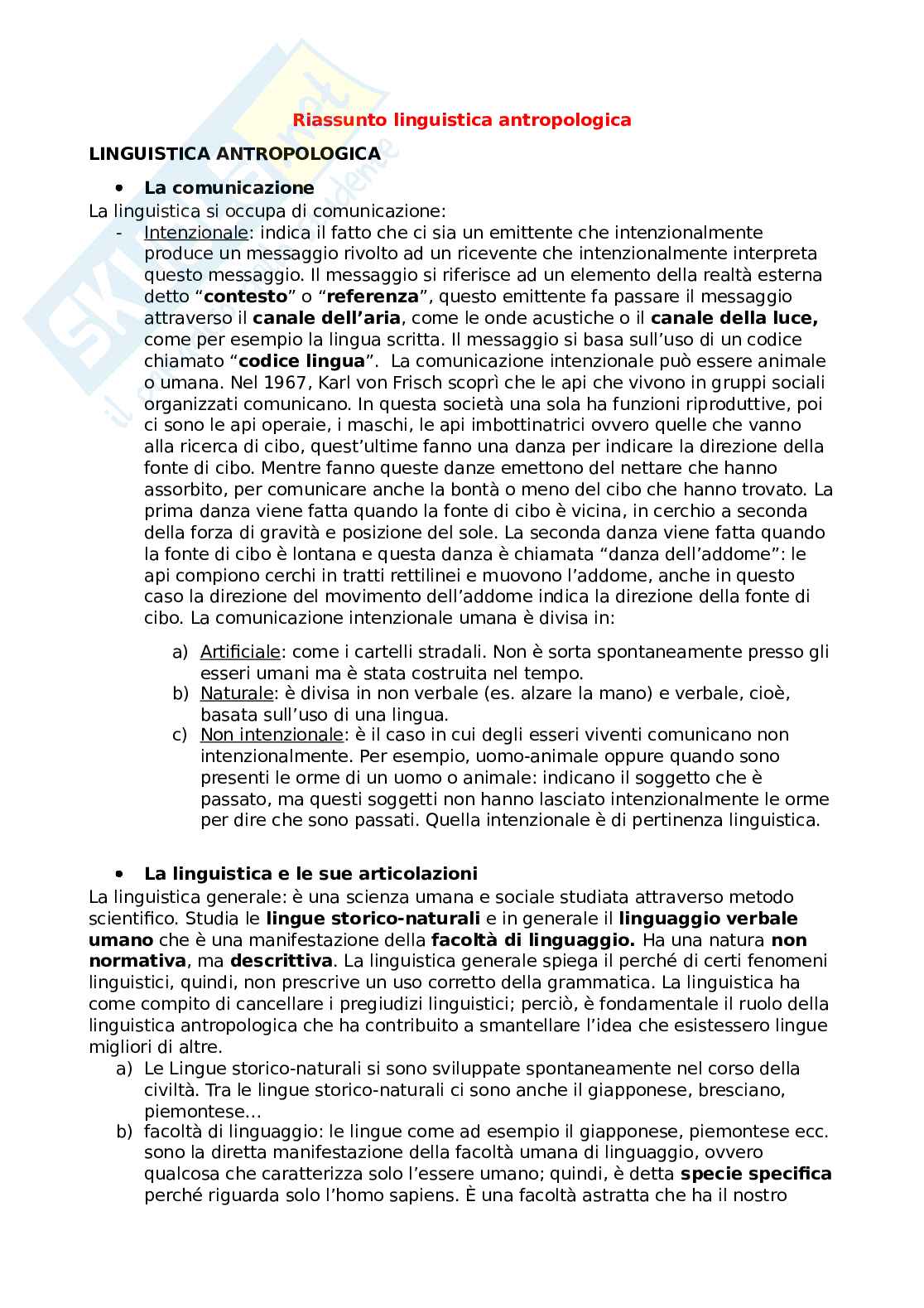 Appunti lezione di Linguistica antropologica Pag. 1