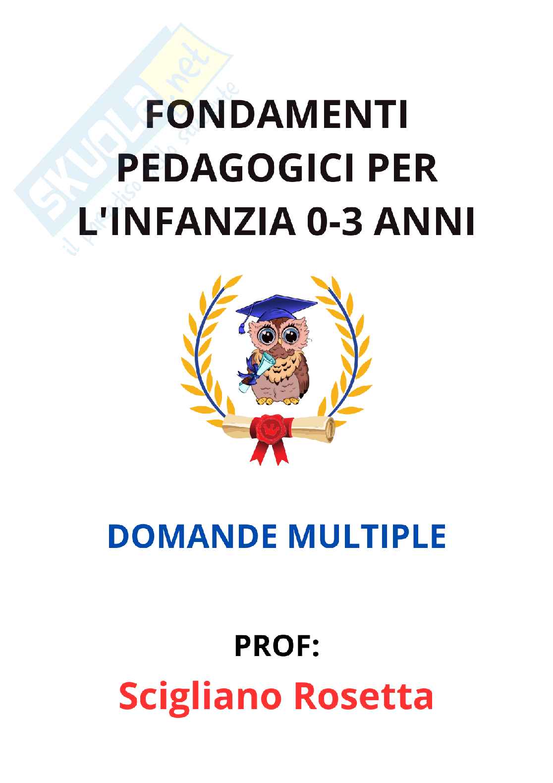 Paniere Fondamenti pedagogici per l'infanzia 0-3 anni - Risposte multiple - aggiornato (2026) Pag. 1