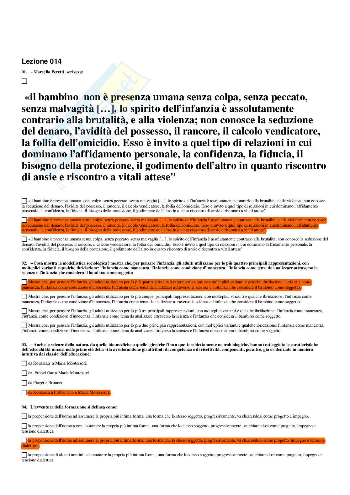 Paniere Fondamenti pedagogici per l'infanzia 0-3 anni - Risposte multiple - aggiornato (2026) Pag. 16