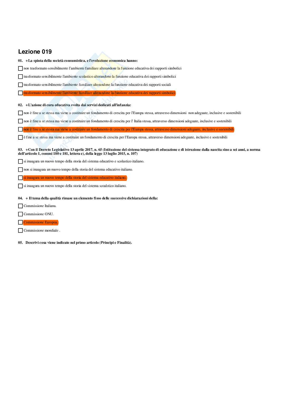 Paniere Fondamenti pedagogici per l'infanzia 0-3 anni - Risposte multiple - aggiornato (2026) Pag. 21