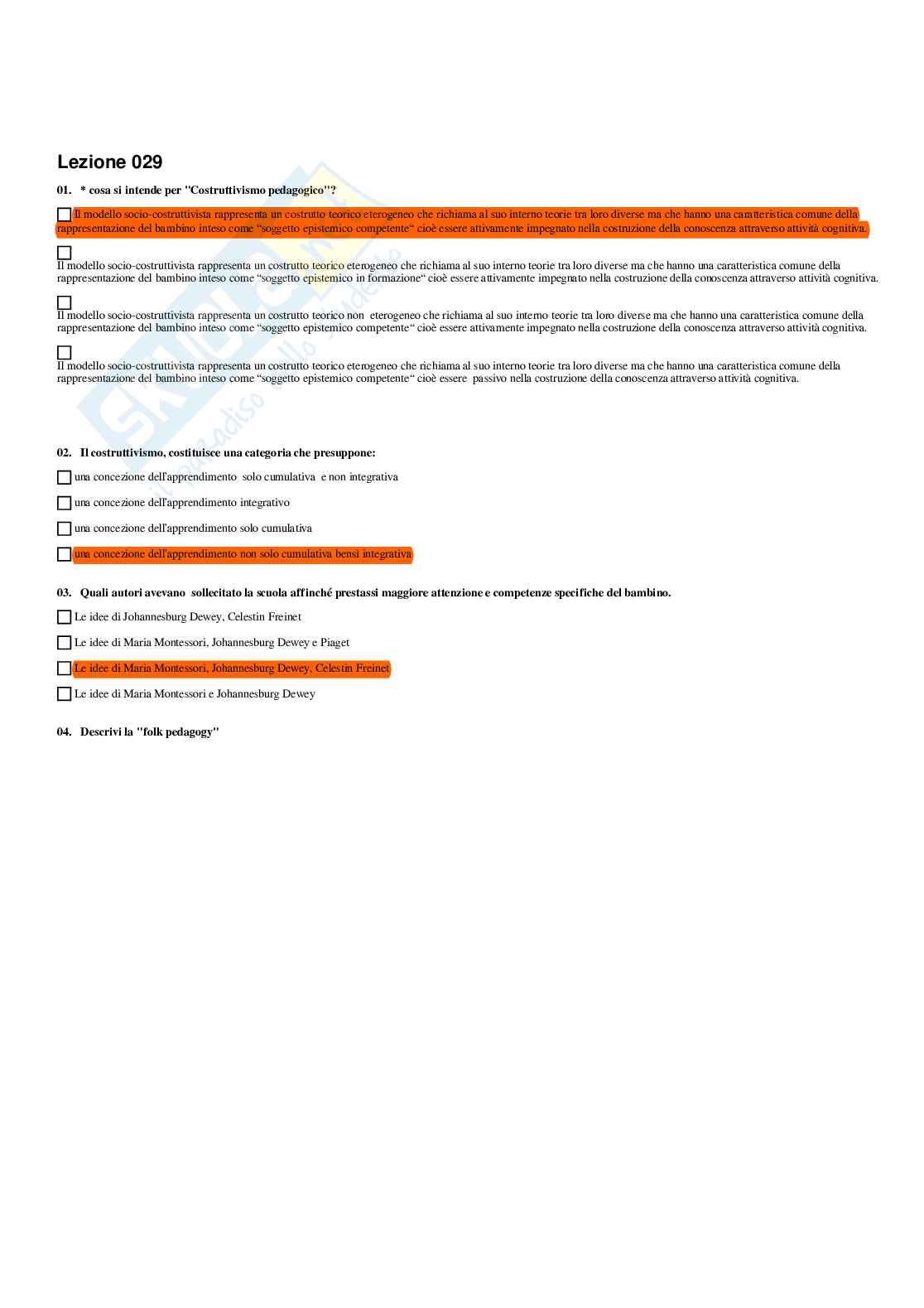 Paniere Fondamenti pedagogici per l'infanzia 0-3 anni - Risposte multiple - aggiornato (2026) Pag. 31