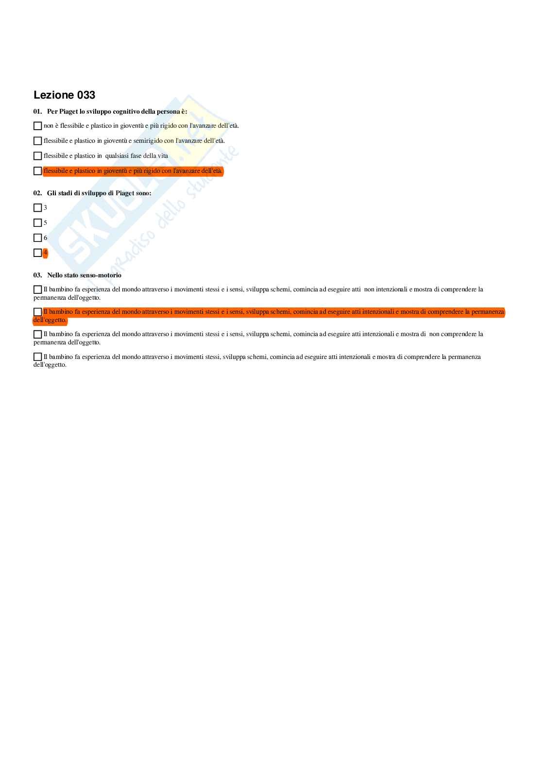 Paniere Fondamenti pedagogici per l'infanzia 0-3 anni - Risposte multiple - aggiornato (2026) Pag. 36