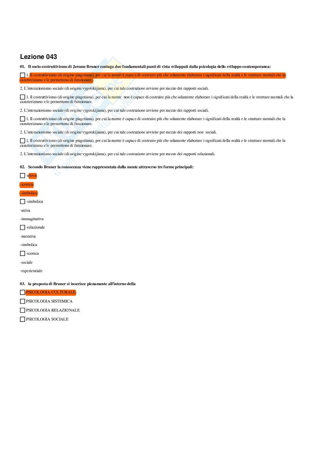 Paniere Fondamenti pedagogici per l'infanzia 0-3 anni - Risposte multiple - aggiornato (2026) Pag. 46