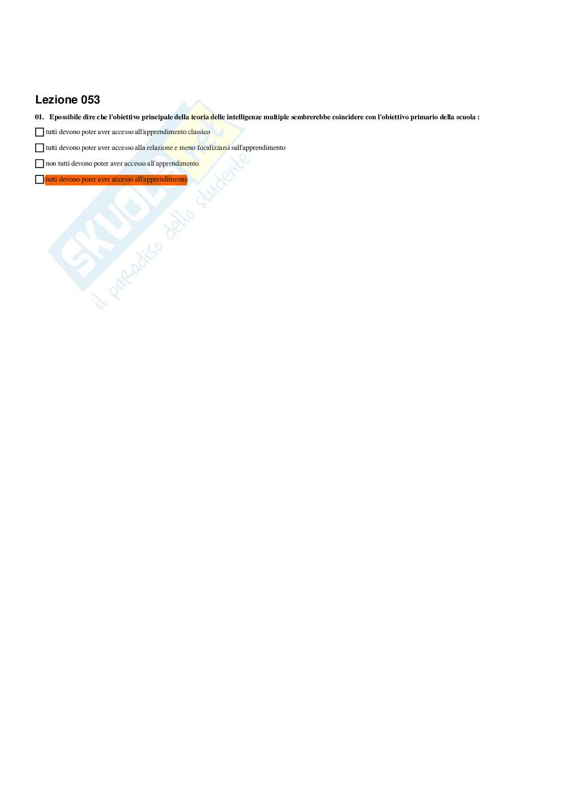 Paniere Fondamenti pedagogici per l'infanzia 0-3 anni - Risposte multiple - aggiornato (2026) Pag. 56